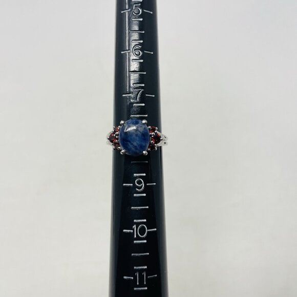 Karis Oval Sodalite Mozambique Garnet Ring Size 8 in Platinum Bond Brass 5018 - Picture 7 of 7